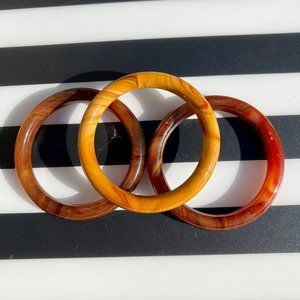 Set of 3 Brown and Neutral Color Agate Stone Glass Bangle Bracelets